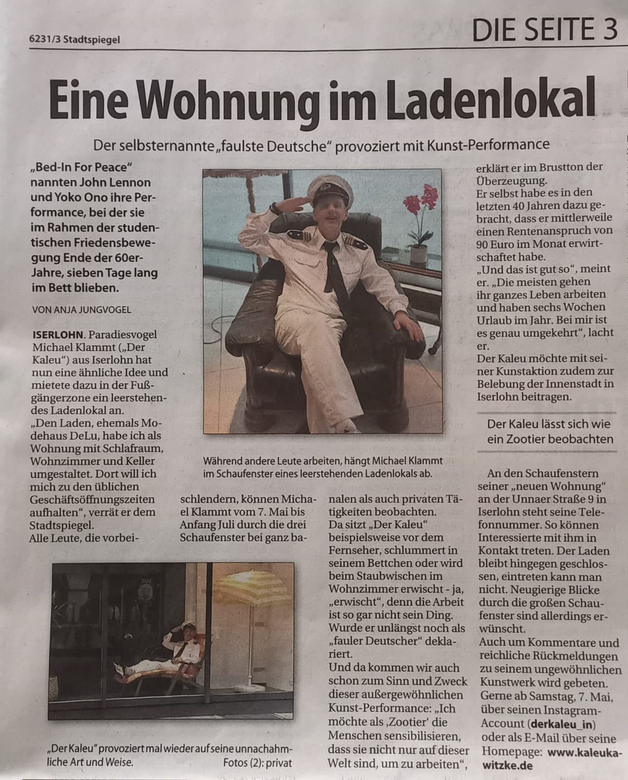 Im Schaufenster wohnen ( Stadtspiegel Iserlohn / Hemer vom 07.05.2022 )